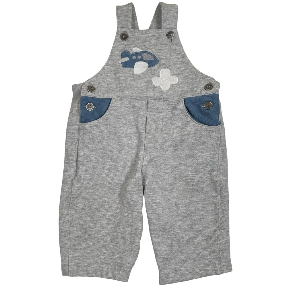 Vintage Buster Brown Airplane Overalls Boys 12M Gray Blue Knit Embroidered Plane